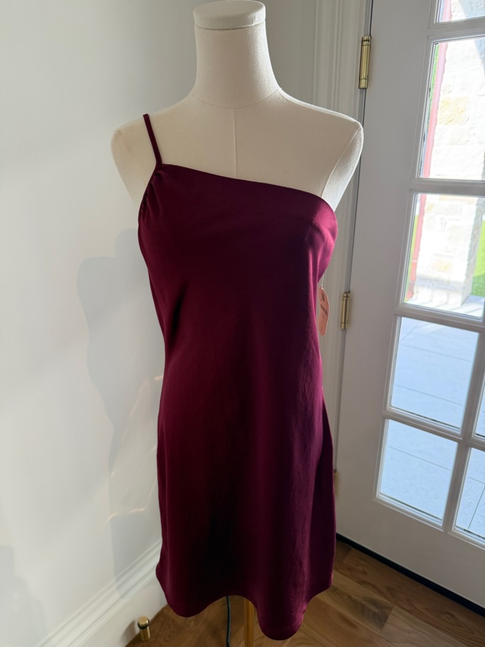 Altar'd State One-Shoulder Satin Dress in Wine